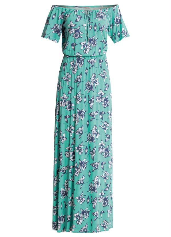 Quintess - Vestido Longo Floral Turquesa Ombro a Ombro 4