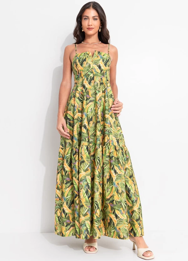 Farm - Vestido Longo Floresta de Passarinho Verde