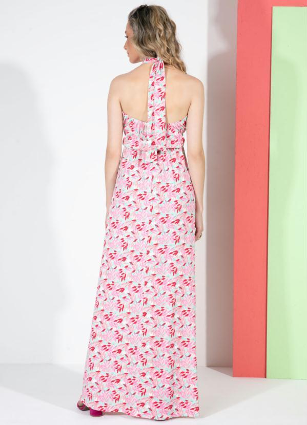 Outlet - Vestido Longo Folhagem Rosa Frente Única 2