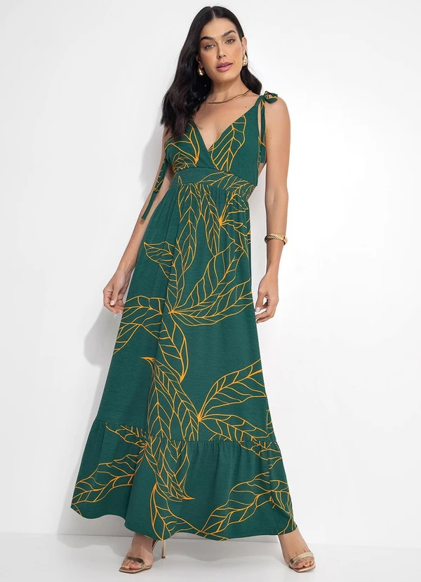 Vestido Verde Vestido Gode Viscose Vestido Em Laise Com Babado