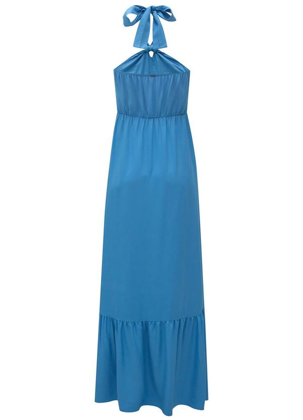 Lunender - Vestido Longo Frente Única Babado na Barra Azul 5