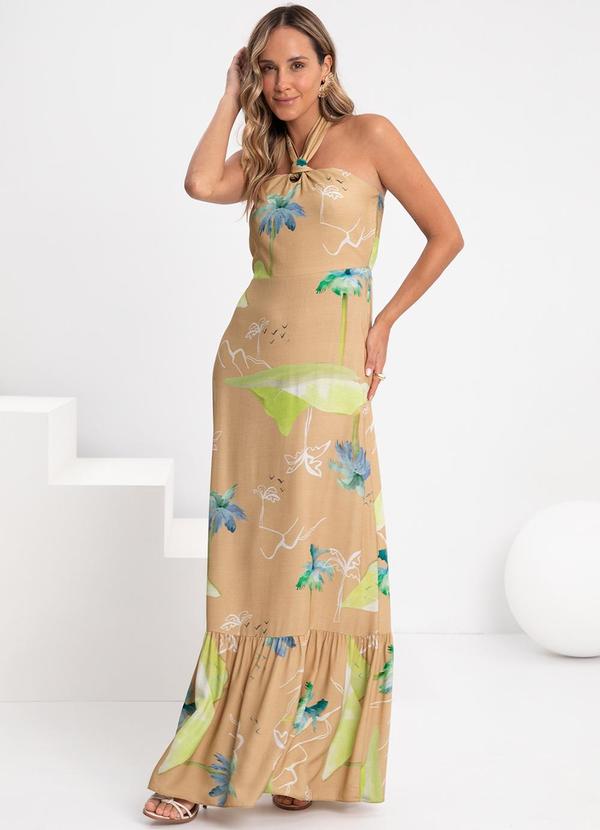 Lunender - Vestido Longo Frente Única Babado na Barra Verde