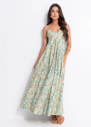 Farm - Vestido Longo Fruta Estrela Verde - FARM
