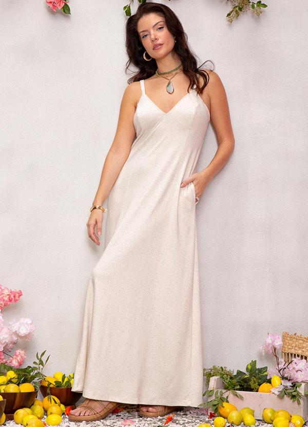 Use Modo - Vestido Longo Geometrico Bege