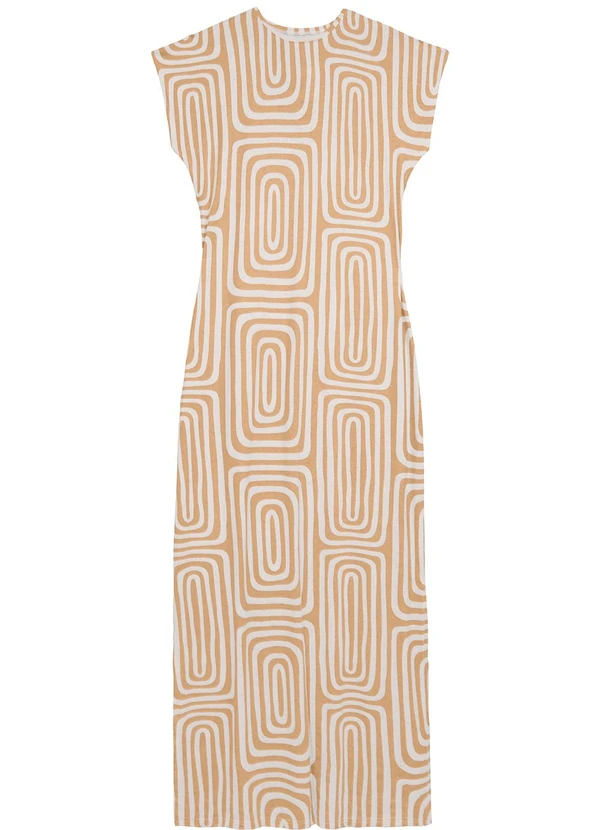 Malwee - Vestido Longo Geométrico em Viscolinho Bege 2