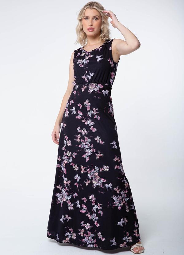 Misiss - Vestido Longo Grazi Borboletas Preto