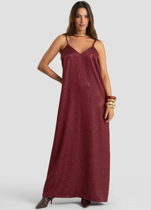 Dianna - Vestido Longo Jacquard Acetinado Vermelho - DIANNA