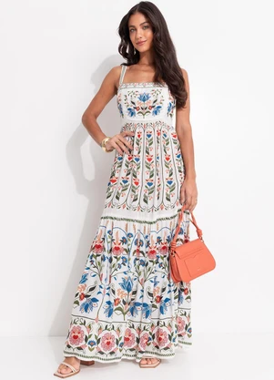 Farm - Vestido Longo Jardim Beleza Bege - FARM