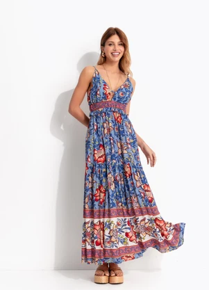Farm - Vestido Longo Jardim Boho Azul - FARM
