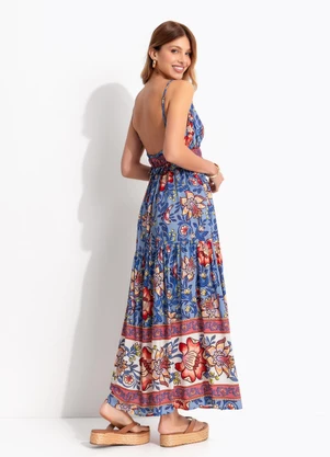 Farm - Vestido Longo Jardim Boho Azul - FARM