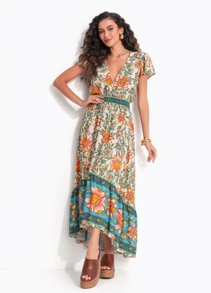 Farm - Vestido Longo Jardim Boho Bege - FARM