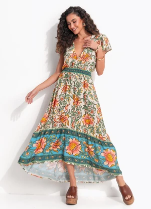 Farm - Vestido Longo Jardim Boho Bege - FARM
