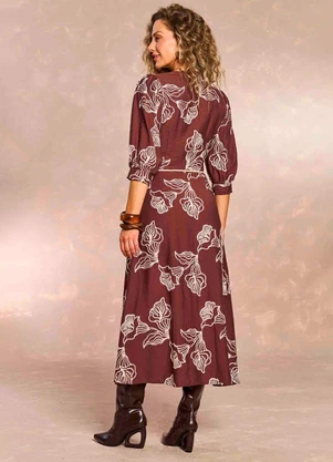 Doce Trama - Vestido Longo Jardim Boho com Bordado Marrom - DOCE TRAMA