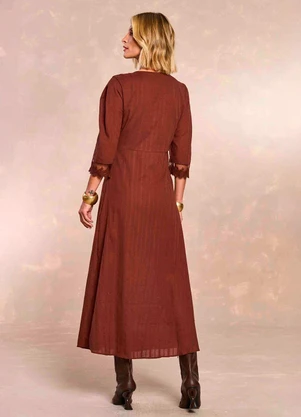 Doce Trama - Vestido Longo Jardim Boho Marrom - DOCE TRAMA