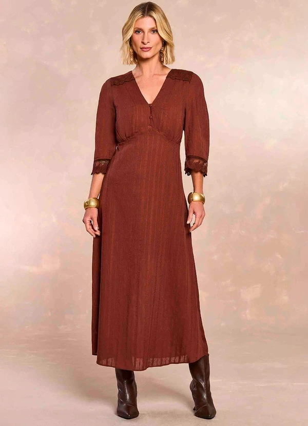 Doce Trama - Vestido Longo Jardim Boho Marrom