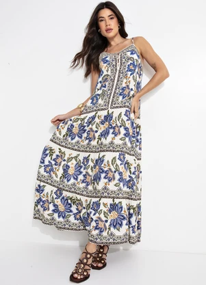 Farm - Vestido Longo Jardim Chintz Lenço Bege - FARM