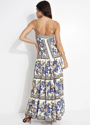 Farm - Vestido Longo Jardim Chintz Lenço Bege - FARM