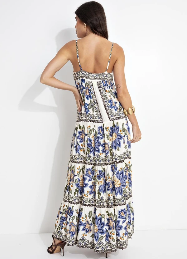 Farm - Vestido Longo Jardim Chintz Lenço Bege 2