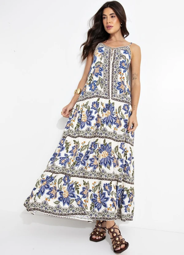 Farm - Vestido Longo Jardim Chintz Lenço Bege 3