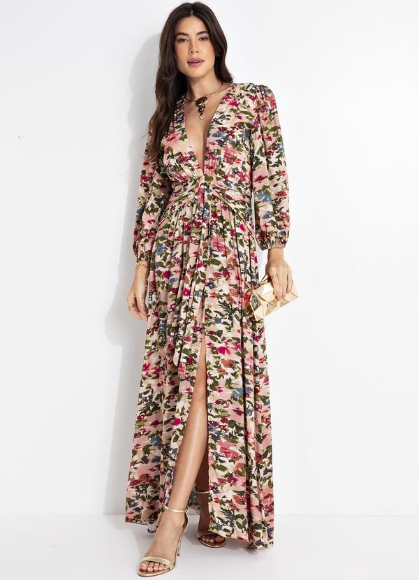Farm - Vestido Longo Jardim de Flor Rosa