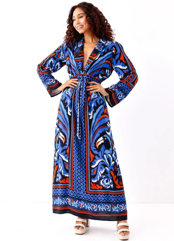 Farm - Vestido Longo Jardim de Tucano Azul