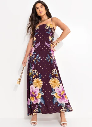 Farm - Vestido Longo Jardim Delicado Roxo - FARM