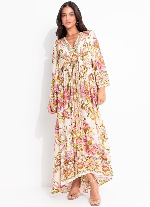 Farm - Vestido Longo Jardim Majestoso Bege