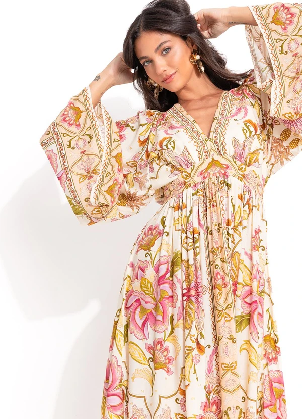 Farm - Vestido Longo Jardim Majestoso Bege 4