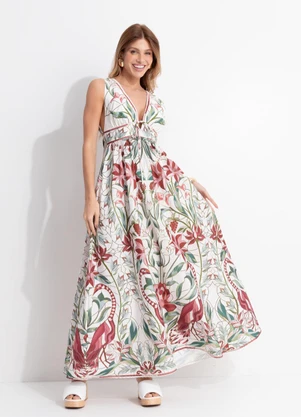 Farm - Vestido Longo Jardim Vitral Bege - FARM