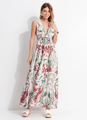 Farm - Vestido Longo Jardim Vitral Bege - FARM