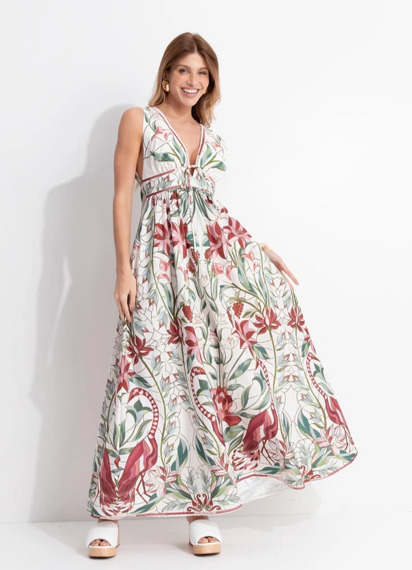 Farm - Vestido Longo Jardim Vitral Bege