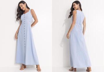 Vestido Longo Jeans Claro com Botes