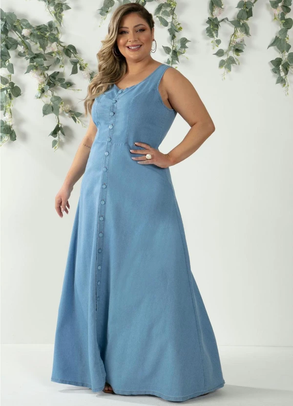 Quintess - Vestido Longo Jeans Claro com Botões 6