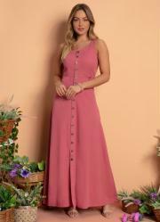 Vestido Longo Jeans Rosa com Botes