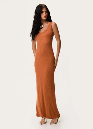 Enfim - Vestido Longo Justo Canelado Terracota - ENFIM