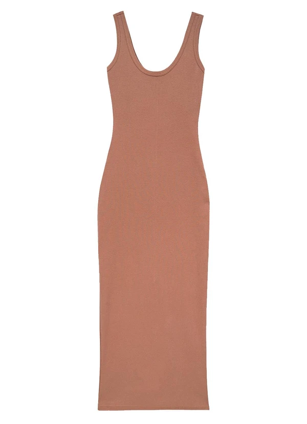 Enfim - Vestido Longo Justo com Fenda Marrom