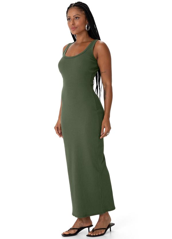 Enfim - Vestido Longo Justo em Ribana Verde Militar 1