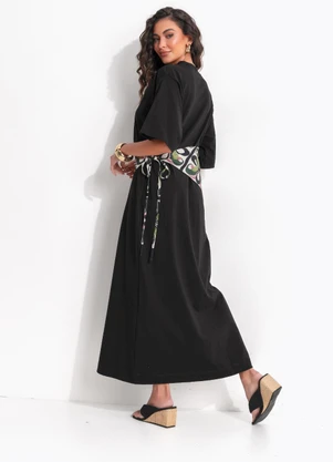 Farm - Vestido Longo Lenço Ararinha Preto - FARM