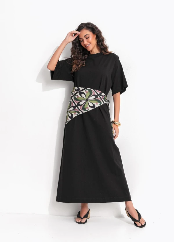 Farm - Vestido Longo Lenço Ararinha Preto