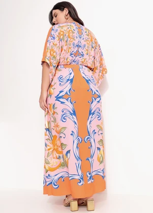 Farm - Vestido Longo Lenço em Viscose Laranja - FARM