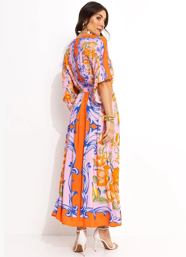 Farm - Vestido Longo Lenço em Viscose Laranja 8