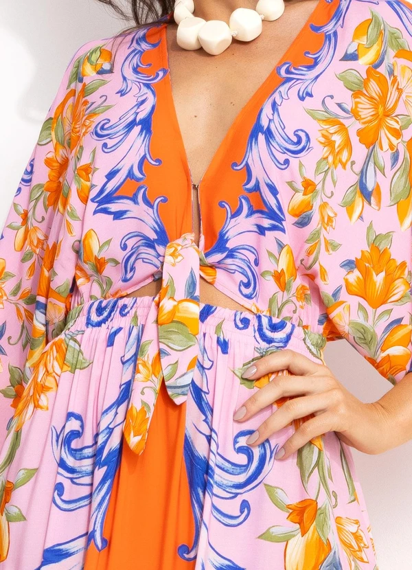 Farm - Vestido Longo Lenço em Viscose Laranja 6