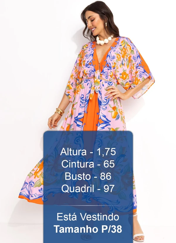 Farm - Vestido Longo Lenço em Viscose Laranja 5