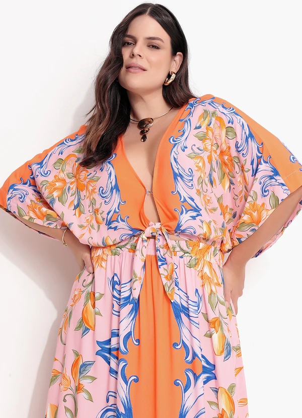 Farm - Vestido Longo Lenço em Viscose Laranja 1