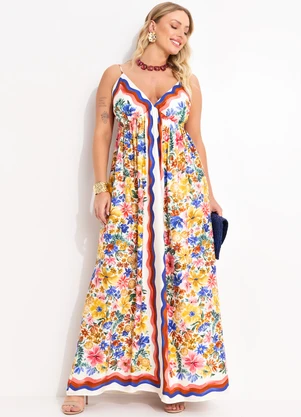 Farm - Vestido Longo Lenço Floraline Off White - FARM