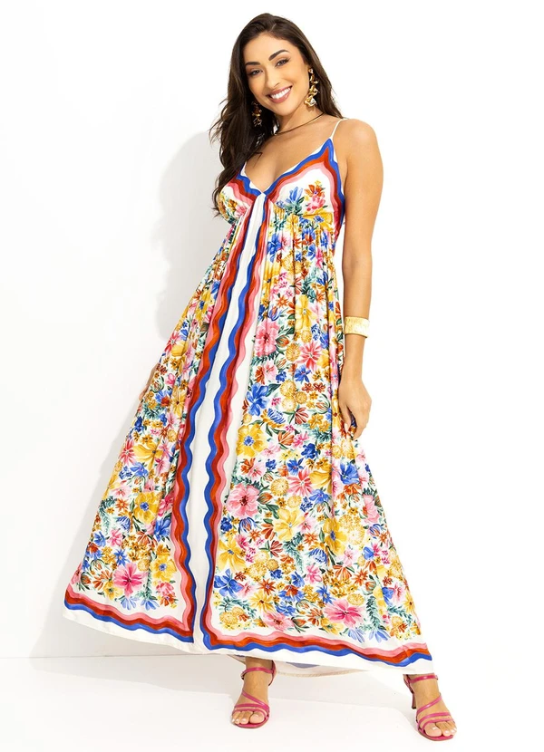 Farm - Vestido Longo Lenço Floraline Off White