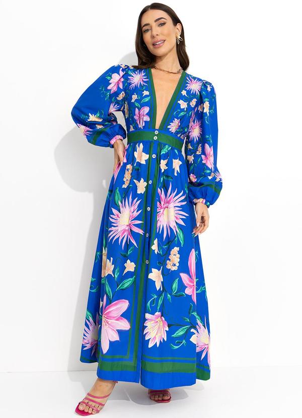 Farm - Vestido Longo Lenço Florido Azul