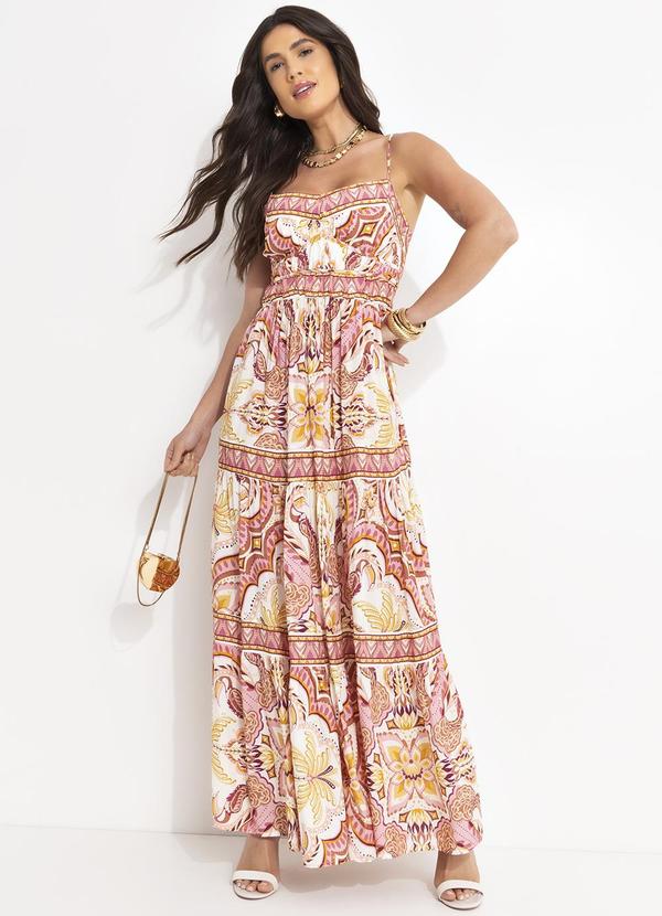 Farm - Vestido Longo Lenço Jóia Tropical Bege