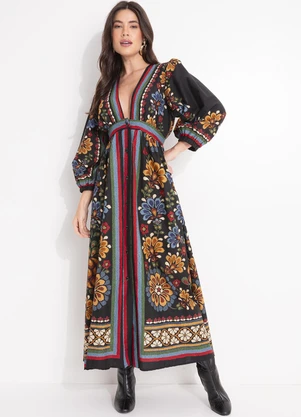 Farm - Vestido Longo Lenco Latina Preto - FARM