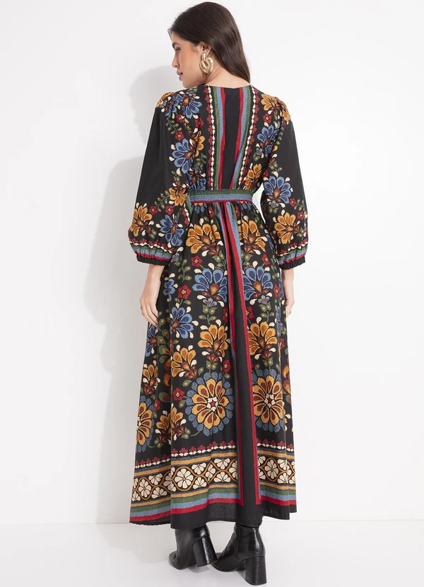 Farm - Vestido Longo Lenco Latina Preto 2